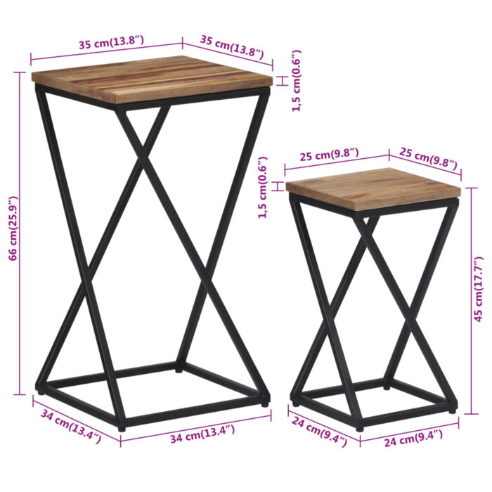 Tables d'appoint 2 pcs teck de récupération massif – Image 6