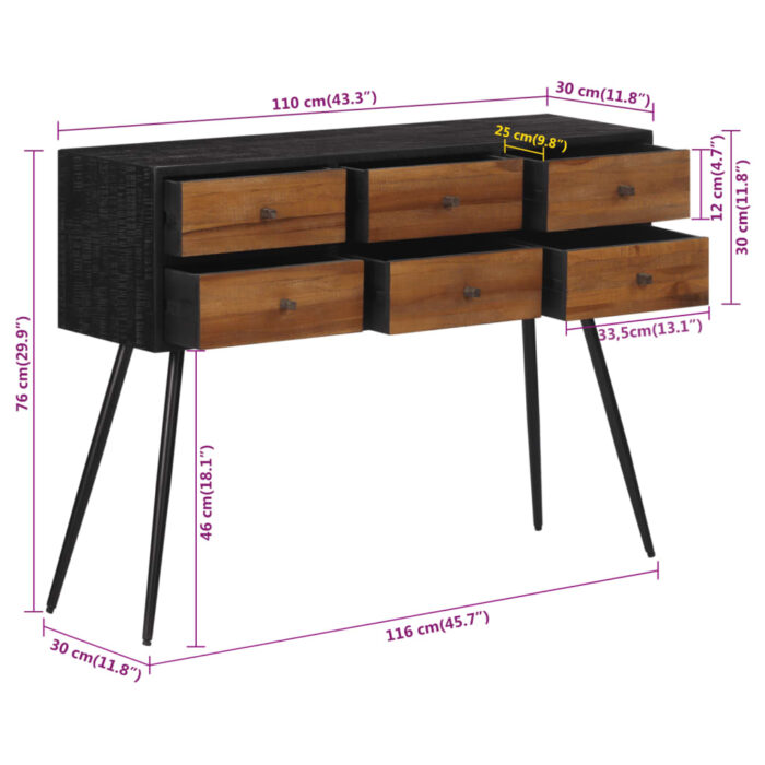 Table console avec tiroirs 116x30x76 cm teck massif récupéré – Image 9