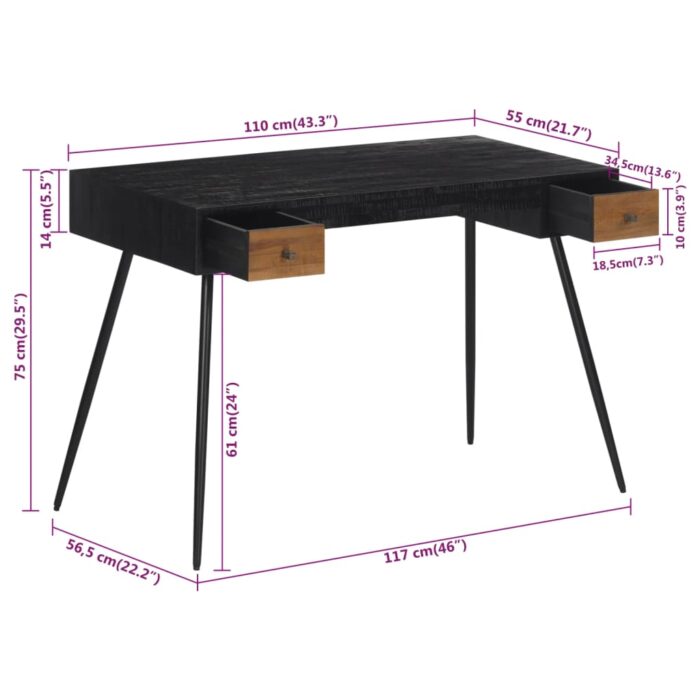 Bureau 117x56,5x75 cm teck massif récupéré – Image 9