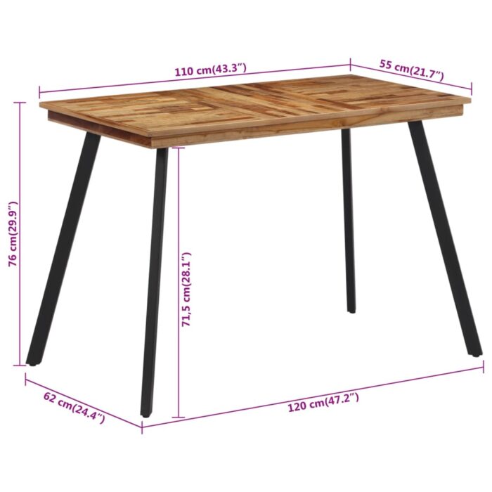 Table à manger 120x62x76 cm bois massif de teck – Image 6