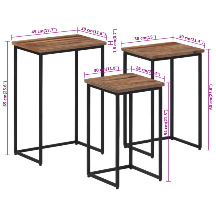Tables basses gigognes 3 pcs bois massif de teck – Image 7