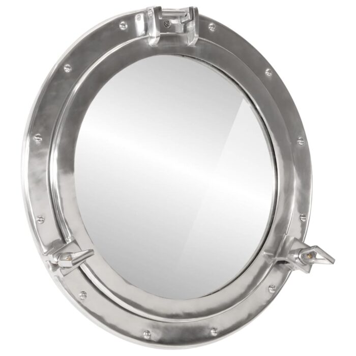 Miroir en forme de hublot mural Ø50 cm aluminium et verre – Image 1
