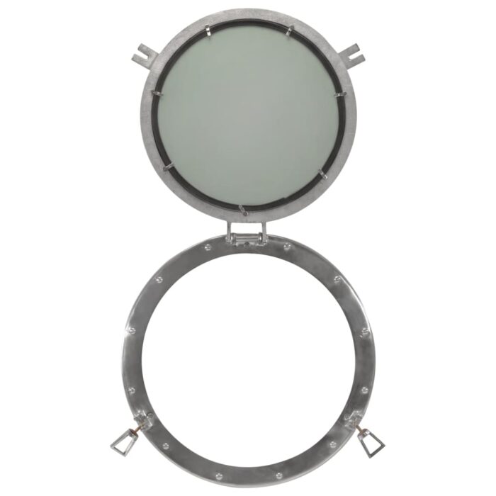 Miroir en forme de hublot mural Ø50 cm aluminium et verre – Image 3