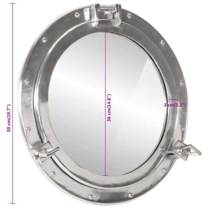 Miroir en forme de hublot mural Ø50 cm aluminium et verre – Image 6