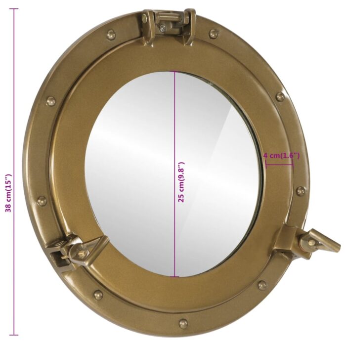 Miroir en forme de hublot mural Ø38 cm aluminium et verre – Image 6