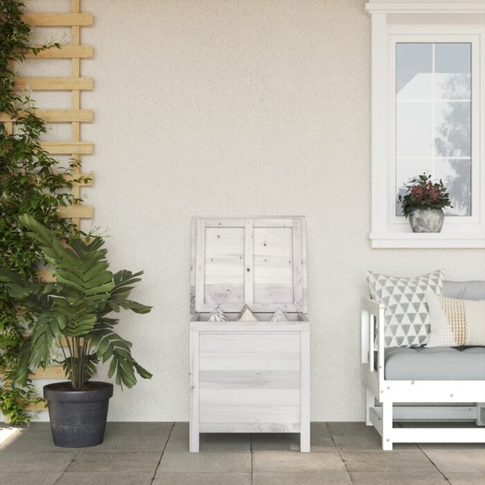 Boîte de rangement de jardin blanc bois massif de sapin – Image 1