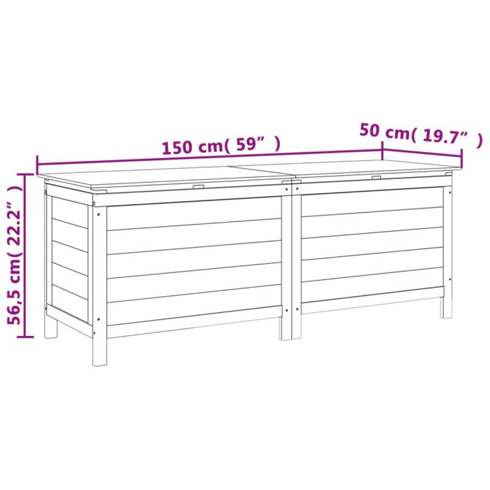 Boîte de rangement jardin blanc 150x50x56,5cm bois massif sapin – Image 6