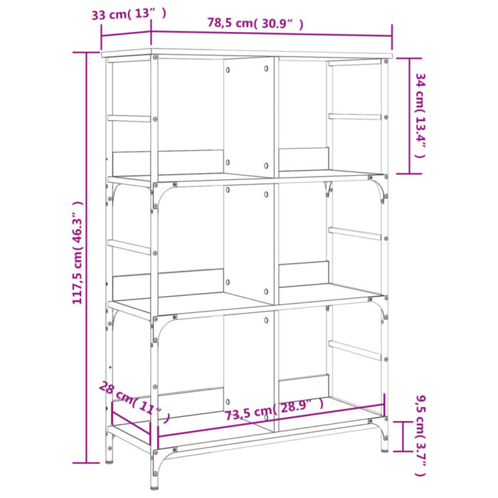 Bibliothèque chêne marron 78,5x33x117,5 cm bois d'ingénierie – Image 7