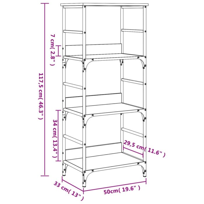 Bibliothèque sonoma gris 50x33x117,5 cm bois d'ingénierie – Image 7