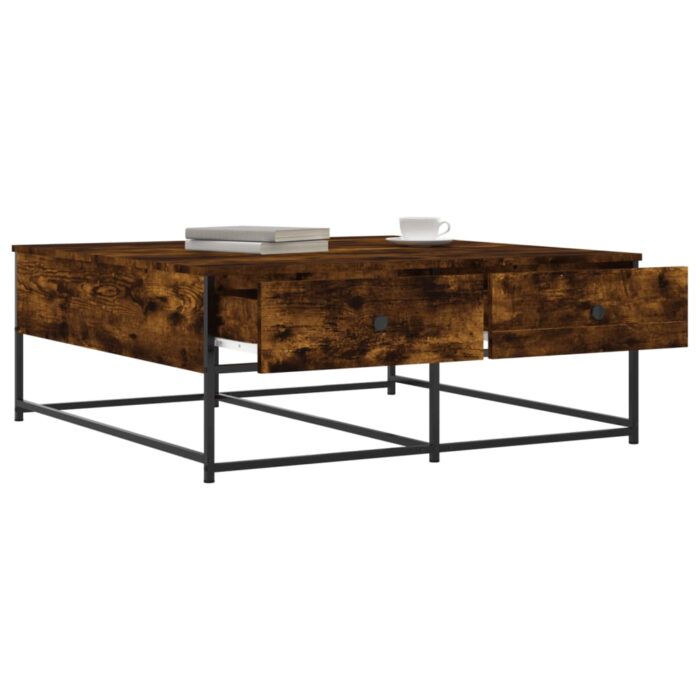 Table basse chêne fumé 100x99x40 cm bois d'ingénierie – Image 2