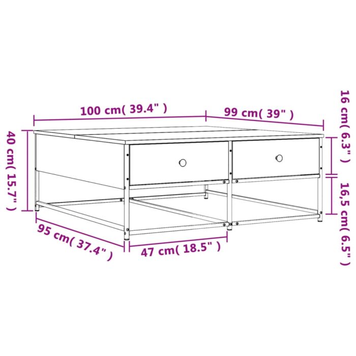 Table basse chêne fumé 100x99x40 cm bois d'ingénierie – Image 9