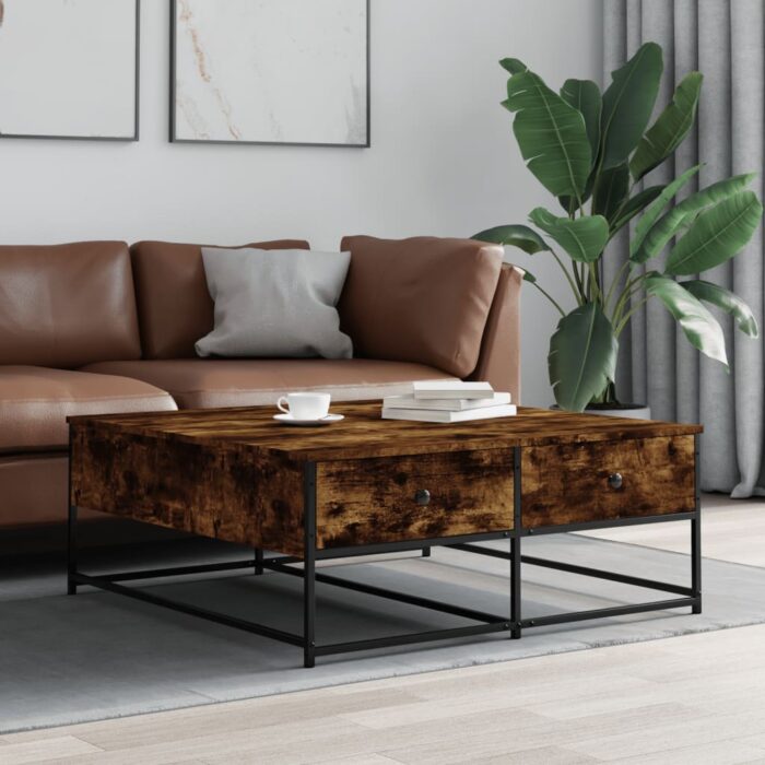 Table basse chêne fumé 100x99x40 cm bois d'ingénierie – Image 1