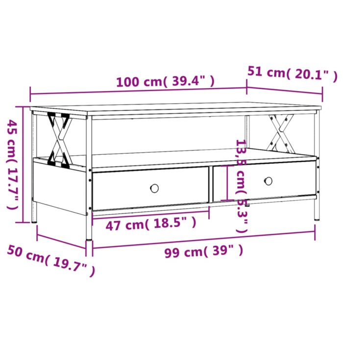 Table basse noir 100x51x45 cm bois d'ingénierie – Image 9