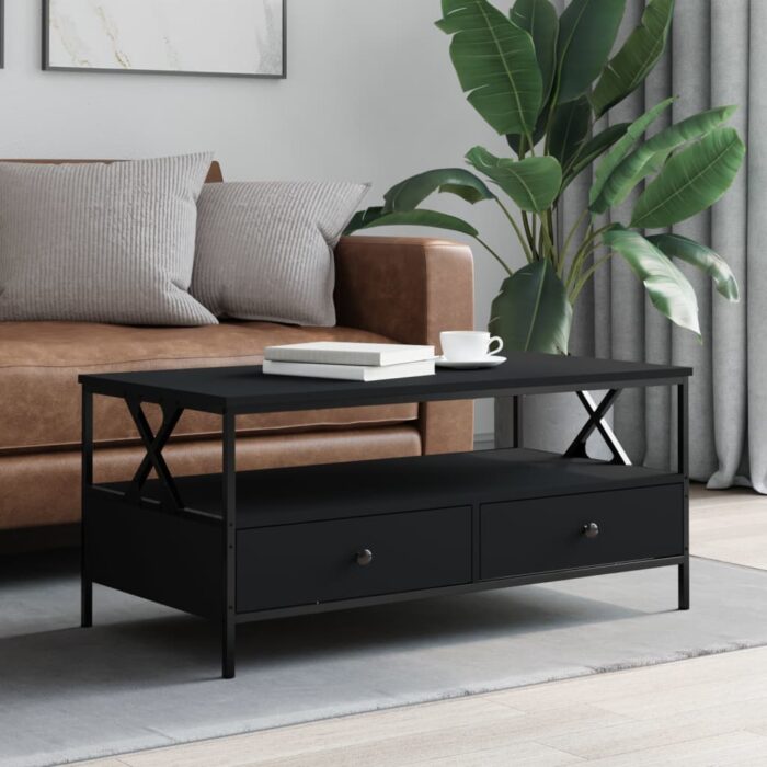 Table basse noir 100x51x45 cm bois d'ingénierie – Image 1