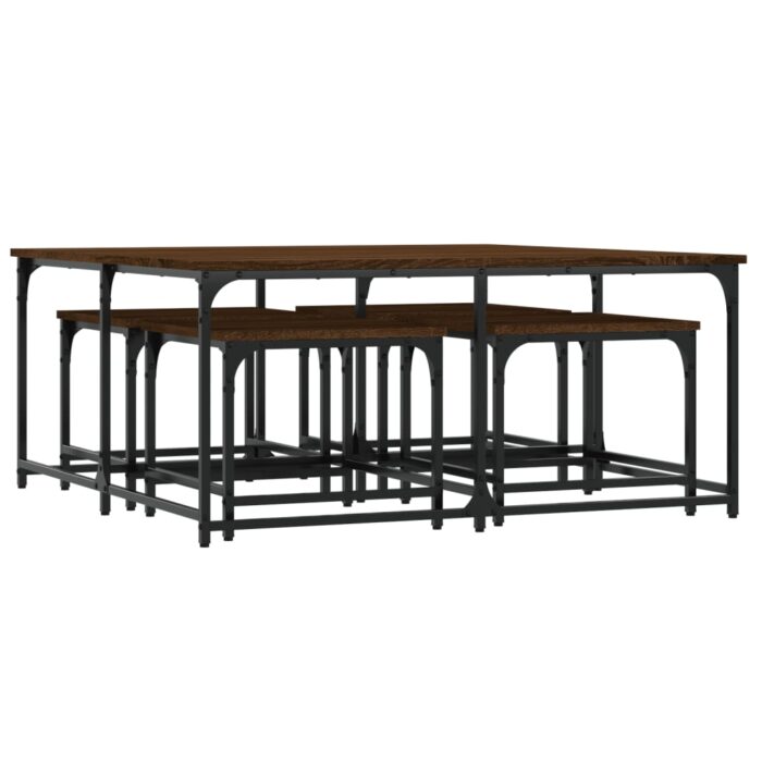 Tables basses gigognes 5 pcs chêne marron bois d'ingénierie – Image 3