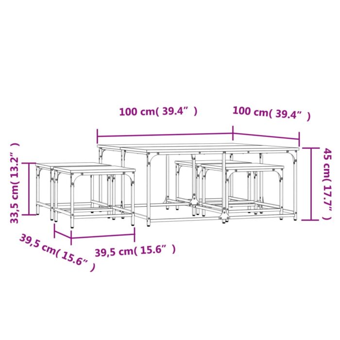 Tables basses gigognes 5 pcs chêne marron bois d'ingénierie – Image 6