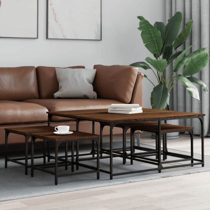 Tables basses gigognes 5 pcs chêne marron bois d'ingénierie – Image 1