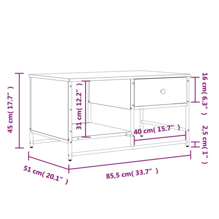 Table basse sonoma gris 85,5x51x45 cm bois d'ingénierie – Image 9