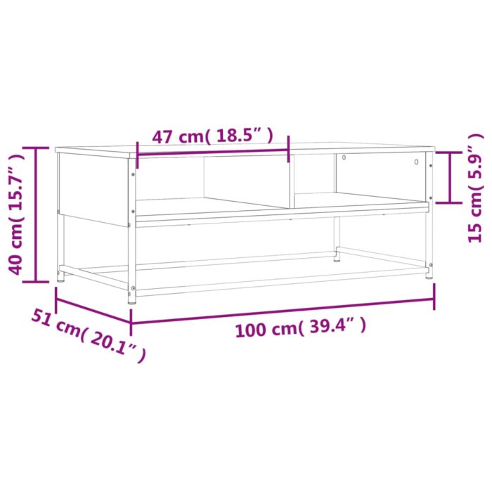 Table basse chêne fumé 100x51x40 cm bois d'ingénierie – Image 7