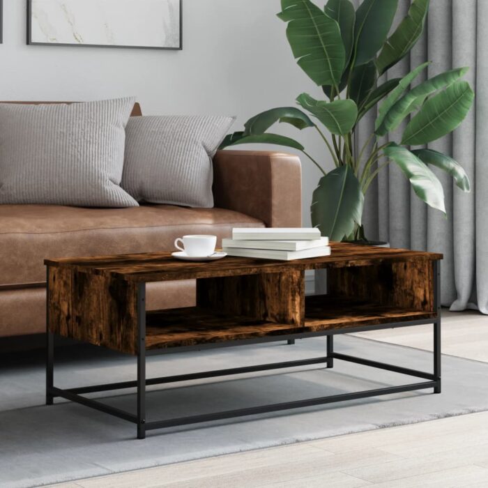 Table basse chêne fumé 100x51x40 cm bois d'ingénierie – Image 1