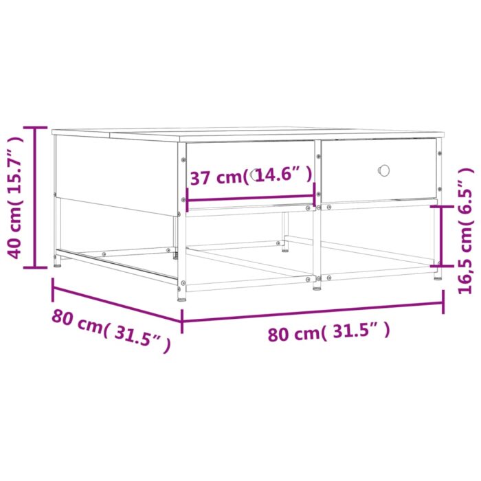 Table basse chêne sonoma 80x80x40 cm bois d'ingénierie – Image 9