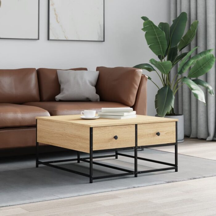 Table basse chêne sonoma 80x80x40 cm bois d'ingénierie – Image 1