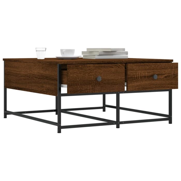 Table basse chêne marron 80x80x40 cm bois d'ingénierie – Image 2