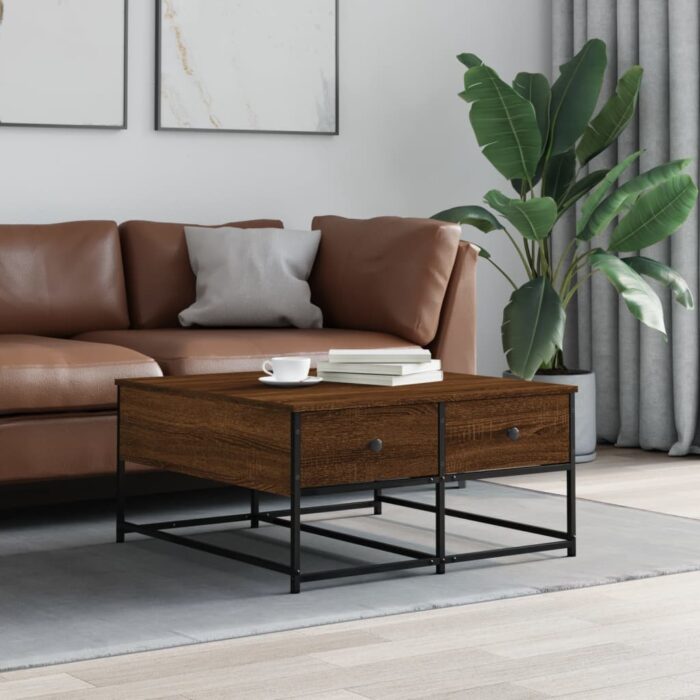 Table basse chêne marron 80x80x40 cm bois d'ingénierie – Image 1