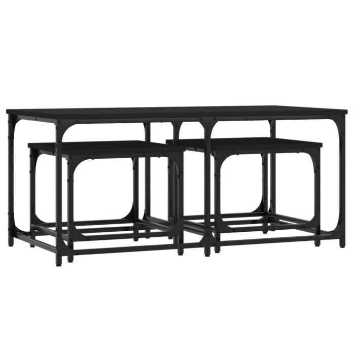 Tables basses gigognes 3 pcs noir bois d'ingénierie – Image 4