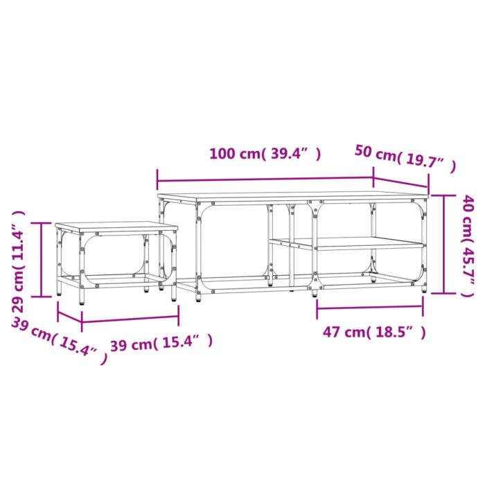 Tables basses gigognes 2 pcs chêne sonoma bois d'ingénierie – Image 7