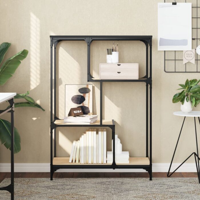 Bibliothèque chêne sonoma 81x36x115 cm bois ingénierie et acier – Image 1