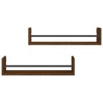 Étagères murales avec barres 2 pcs chêne marron 60x16x14 cm – Image 2