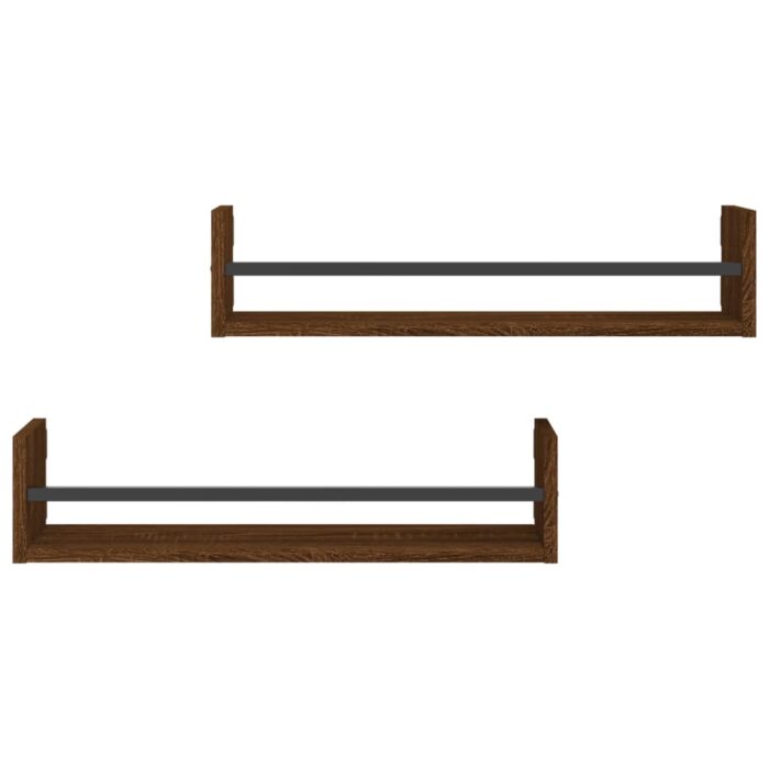 Étagères murales avec barres 2 pcs chêne marron 60x16x14 cm – Image 2