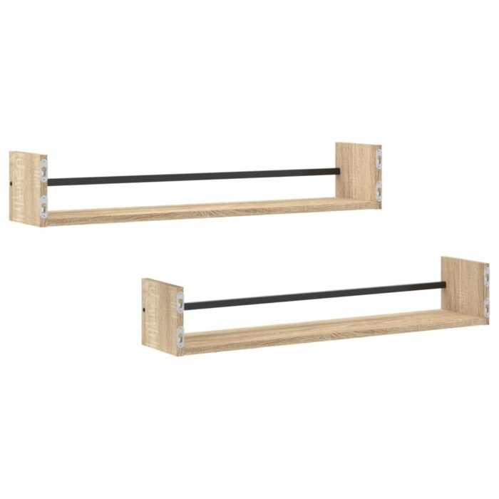 Étagères murales avec barres 2 pcs chêne sonoma 80x16x14 cm – Image 4
