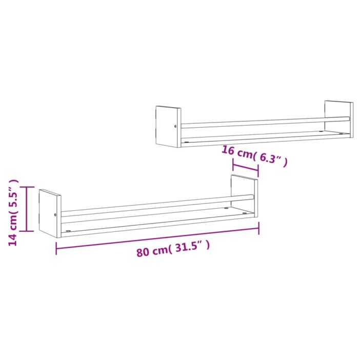 Étagères murales avec barres 2 pcs chêne sonoma 80x16x14 cm – Image 6