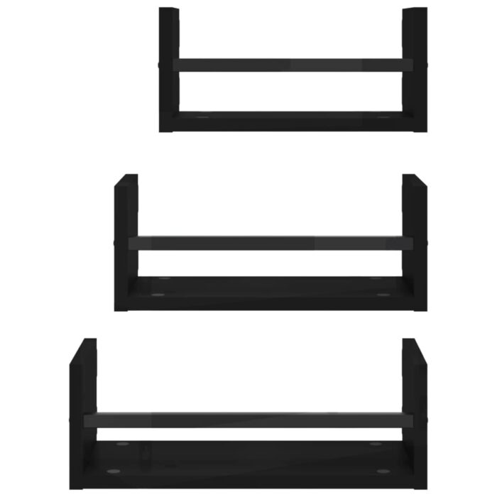 Ensemble d'étagères murales barres 3 pcs noir bois d'ingénierie – Image 2