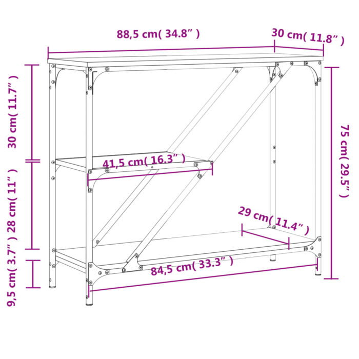 Table console sonoma gris 88,5x30x75 cm bois d'ingénierie – Image 7