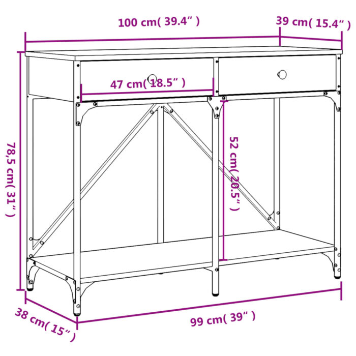 Table console chêne sonoma 100x39x78,5 cm bois d'ingénierie – Image 9