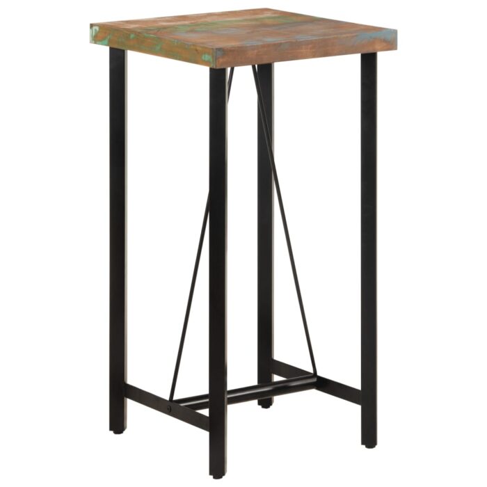 Table de bar 55x55x107 cm bois massif de récupération et fer – Image 1
