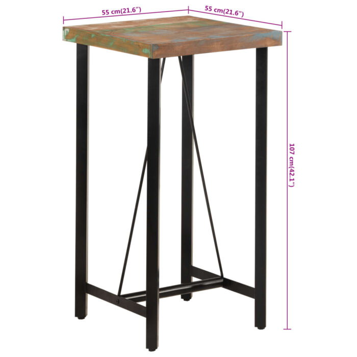 Table de bar 55x55x107 cm bois massif de récupération et fer – Image 7