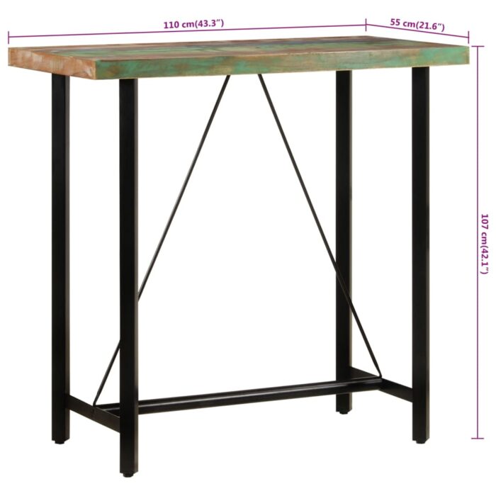 Table de bar 110x55x107 cm bois massif de récupération et fer – Image 7