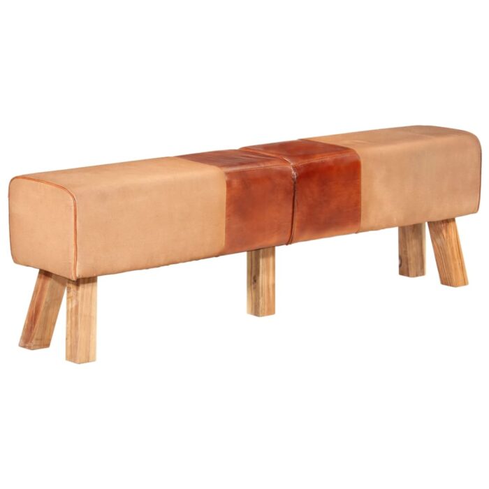 Banc de gymnastique marron 160 cm cuir véritable et toile – Image 1