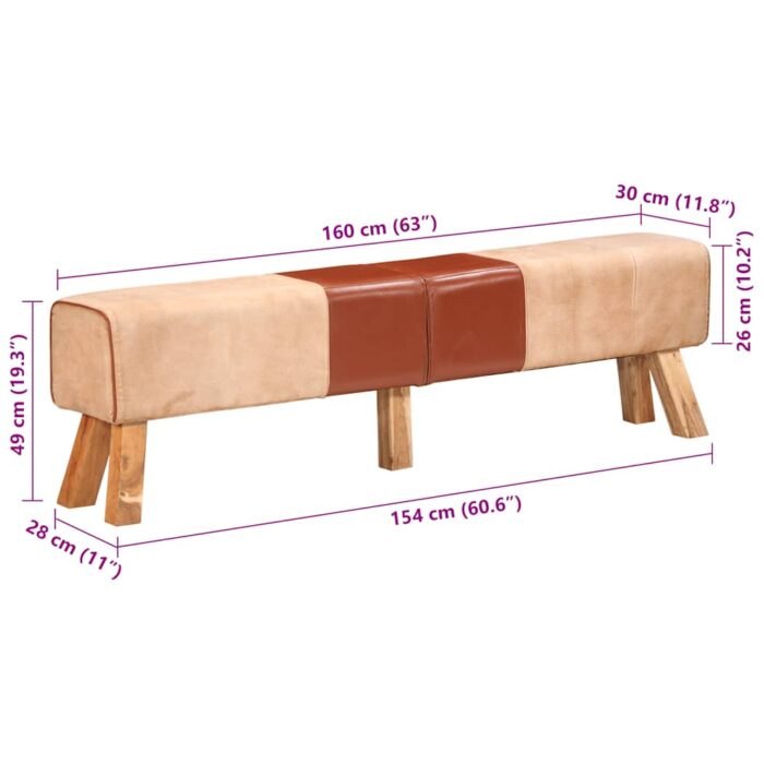 Banc de gymnastique marron 160 cm cuir véritable et toile – Image 10