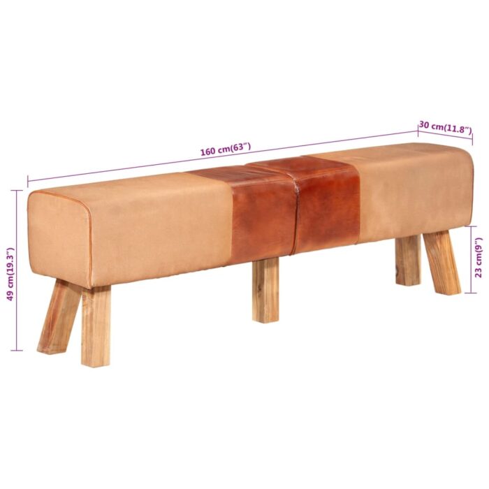 Banc de gymnastique marron 160 cm cuir véritable et toile – Image 6