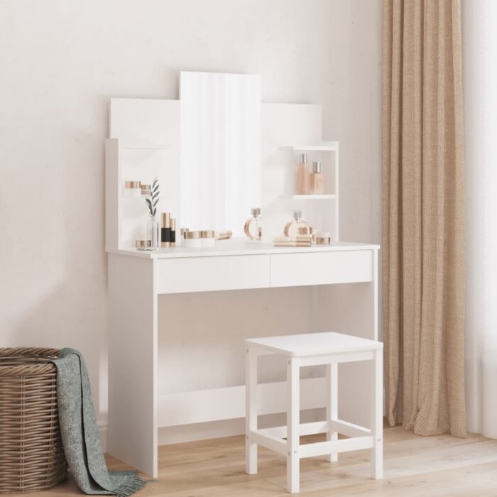 Coiffeuse avec miroir blanc 96x39x142 cm – Image 1