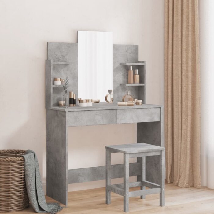 Coiffeuse avec miroir gris béton 96x39x142 cm – Image 1