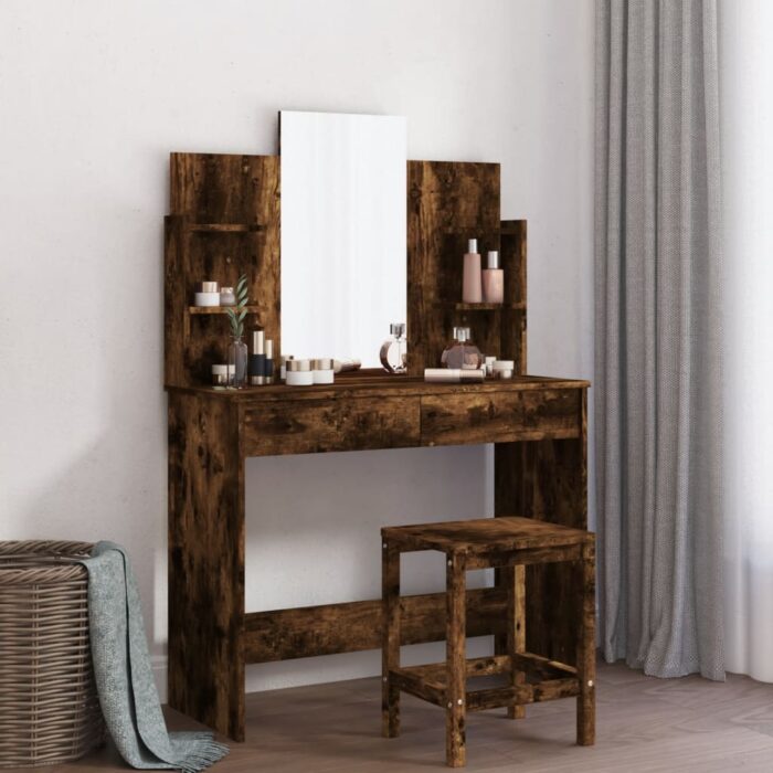 VXL8721012134157_m_en_hd_1.jpg Coiffeuse avec miroir chêne fumé 96x39x142 cm – Image 1
