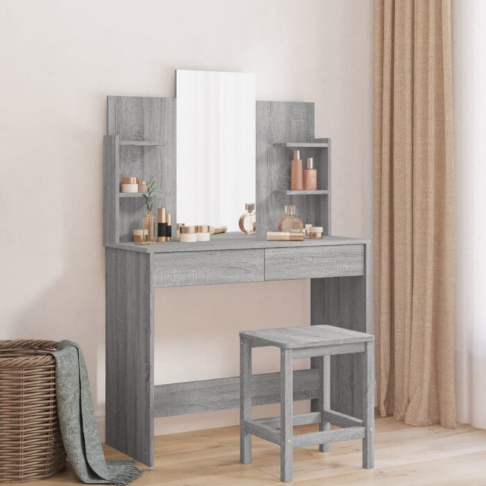 Coiffeuse avec miroir sonoma gris 96x39x142 cm – Image 1