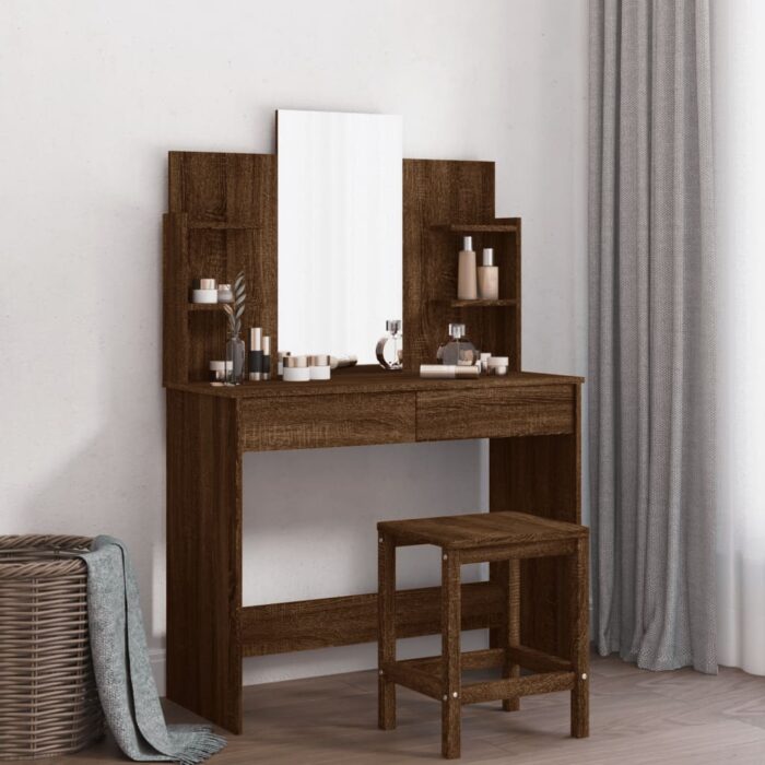 Coiffeuse avec miroir chêne marron 96x39x142 cm – Image 1