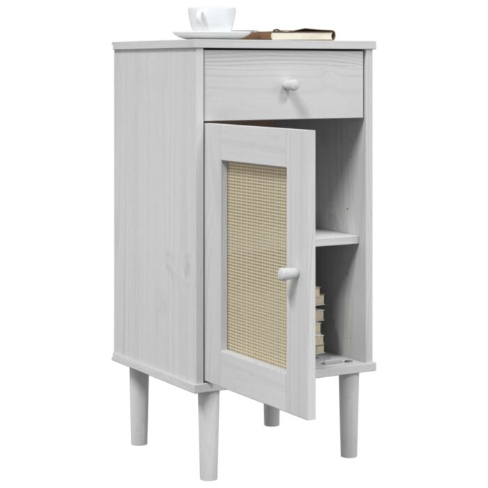 Table de chevet SENJA aspect de rotin blanc bois de pin massif – Image 2